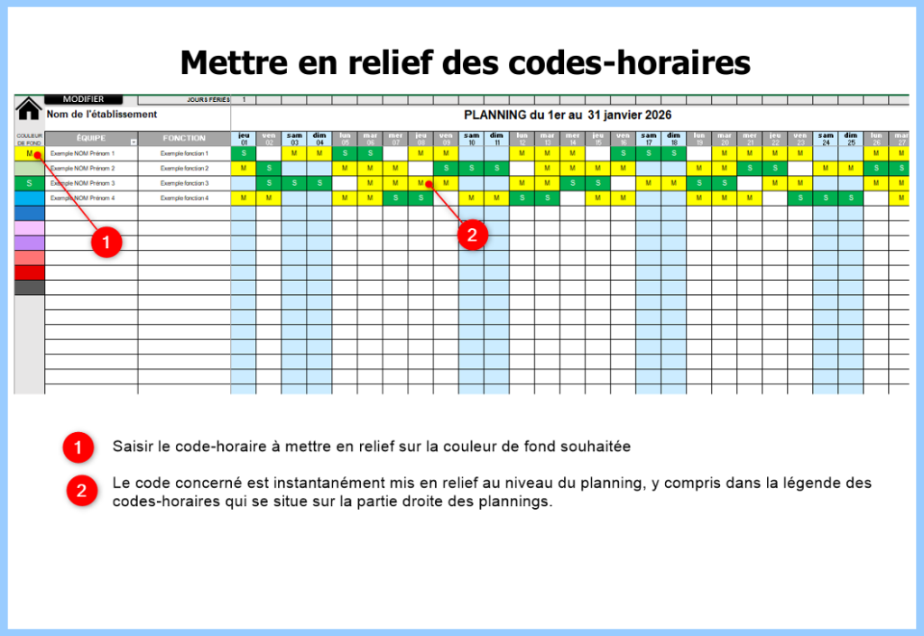 Mettre en relief des codes horaires